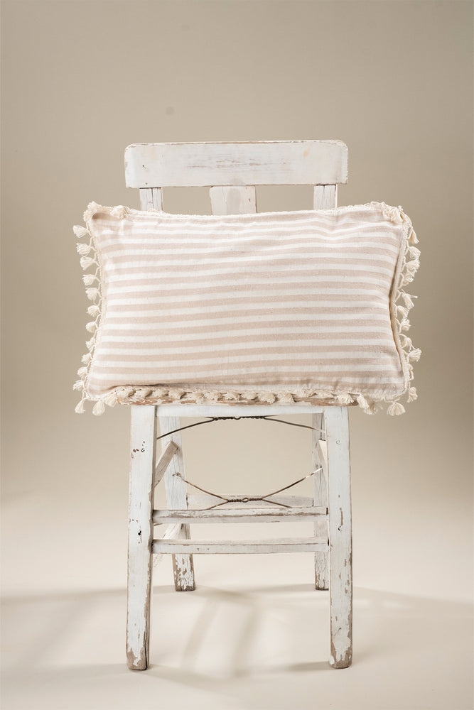 
            
                Load image into Gallery viewer, Vintage Striped Linen Cushion Cover With Tassels- Striped
            
        